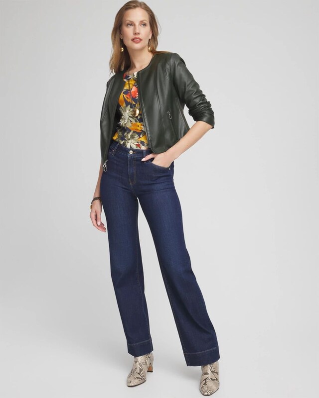 Faux Leather Knit Detail Jacket - image 2